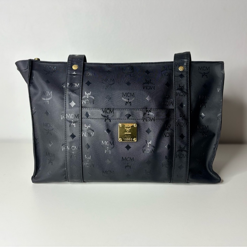 MCM Monogram Visetos Shopping Tote in Black EUC